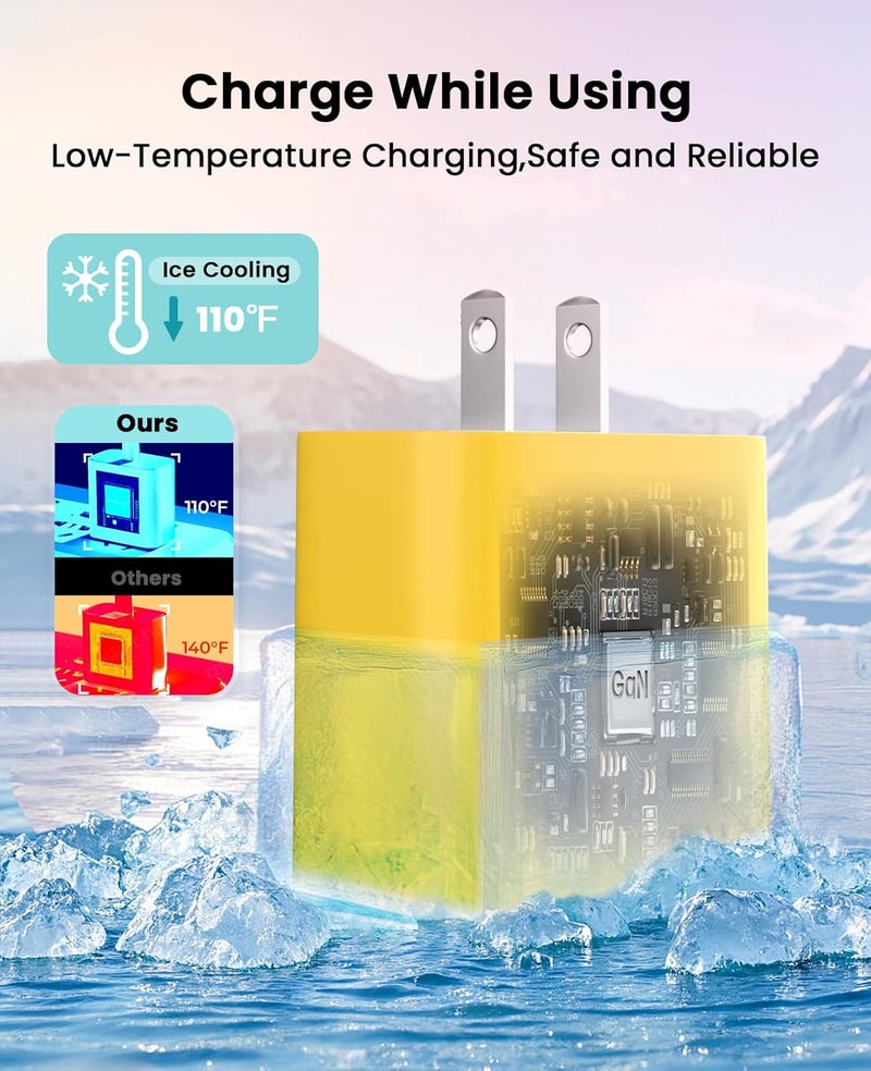 FEEL2NICE iPhone Charger Fast Charging 2 Pack Type C Wall Charger Block with 2 Pack [6FT&10FT] Long USB C to Lightning Cable for iPhone 14/13/12/12 Pro Max/11/Xs Max/XR/X,AirPods Pro,Yellow - Image 5